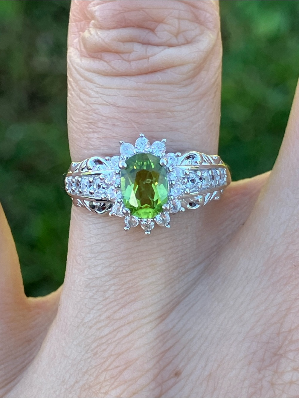 Natural Peridot Sterling Silver Ring Size 6 Discounted